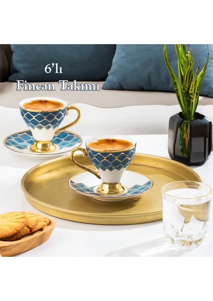 Marakesh Altın Yaldızlı 6 Kişilik Fincan Seti 12 Parça Türk Kahvesi Takımı Kahve Fincanı