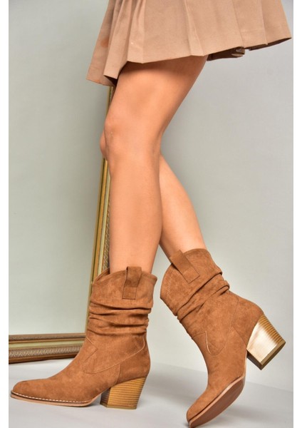 T296713002 Taba Süet Kalın Topuklu Kadın Bot fiyatları