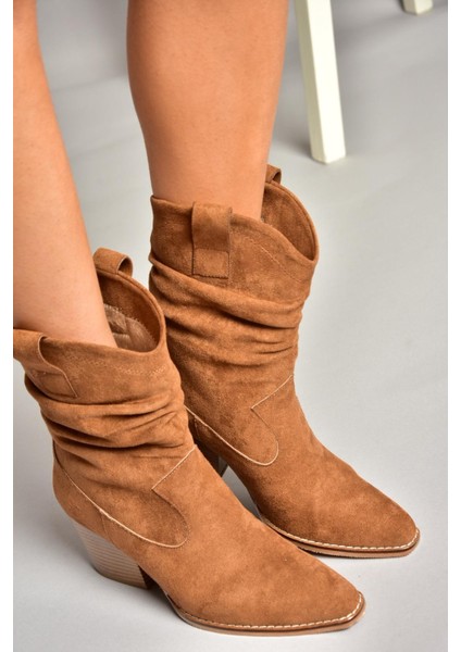 T296713002 Taba Süet Kalın Topuklu Kadın Bot modelleri
