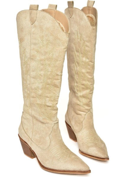 T267765202 Bej Süet Kovboy Model Kadın Çizme indirimleri