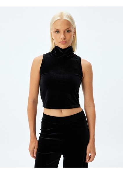 Kadife Crop Top Kolsuz Dik Yaka modelleri