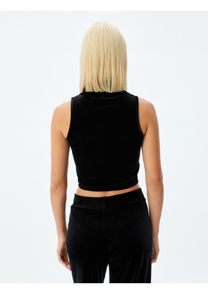 Kadife Crop Top Kolsuz Dik Yaka fırsatları