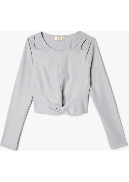 Tişört Pencere ve Düğüm Detaylı Uzun Kollu Kaşkorse