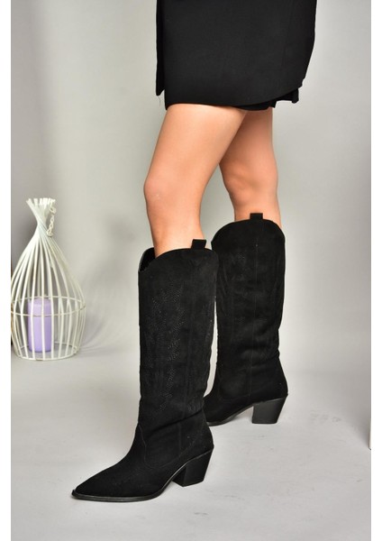 T267765202 Siyah Süet Kovboy Model Kadın Çizme fiyatları