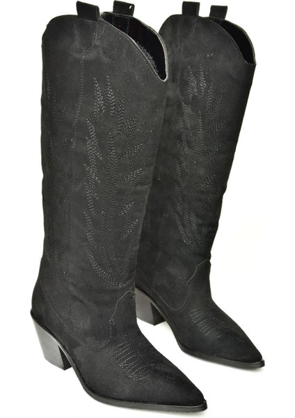 T267765202 Siyah Süet Kovboy Model Kadın Çizme modelleri