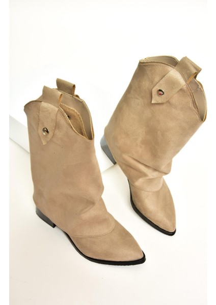 T723972202 Bej Süet Alçak Topuklu Kadın Bot modelleri