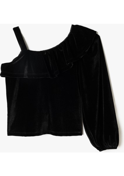 Kadife Bluz Tek Omuz Askılı Fırfır Detaylı fiyatları