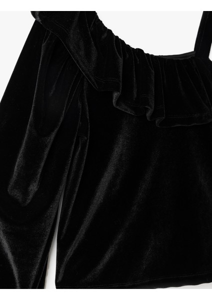 Kadife Bluz Tek Omuz Askılı Fırfır Detaylı modelleri