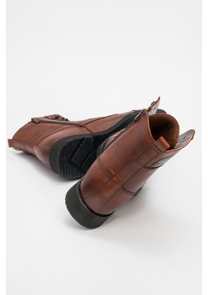 Erkek Kalın Taban Fermuarlı Casual Bot Deri Br 007116 Taba fırsatları