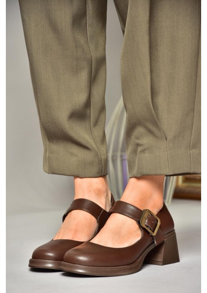 T820236009 Kahverengi Kalın Topuklu Kadın Ayakkabı indirimleri