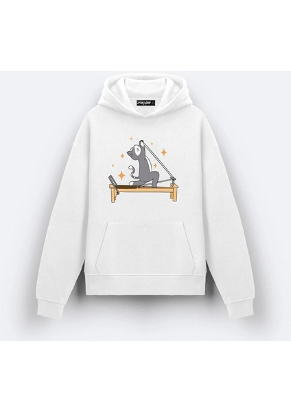 Reformer Pilates Spor Kedi Tasarım Baskılı Kapşonlu Sweatshirt