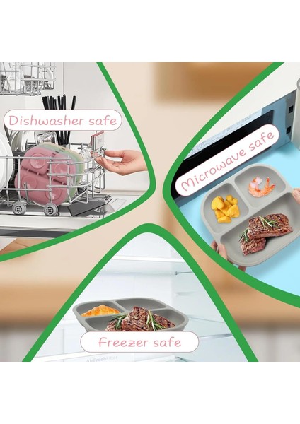 Çocuklar Için Gıdaya Uygun Yemek Tabağı, Üç Bölmeli Tabaklar, Yemek Eğitimi Sofra Takımları, Düşmeyi Önleyen Vantuzlu Besleme Tepsisi (Yurt Dışından) modelleri