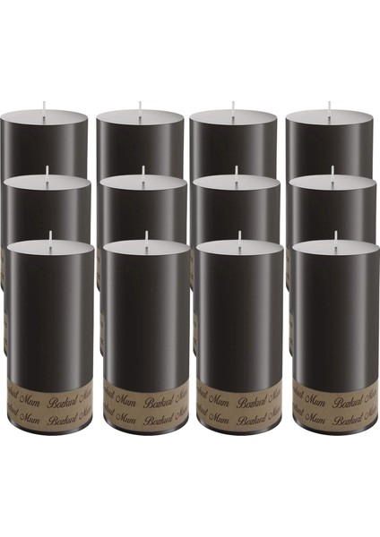 12'li Siyah Silindir Baton Mum 7 x 20 cm