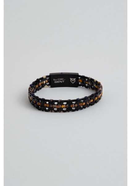 Kaplan Gözü Taşlı Çelik Erkek Bileklik