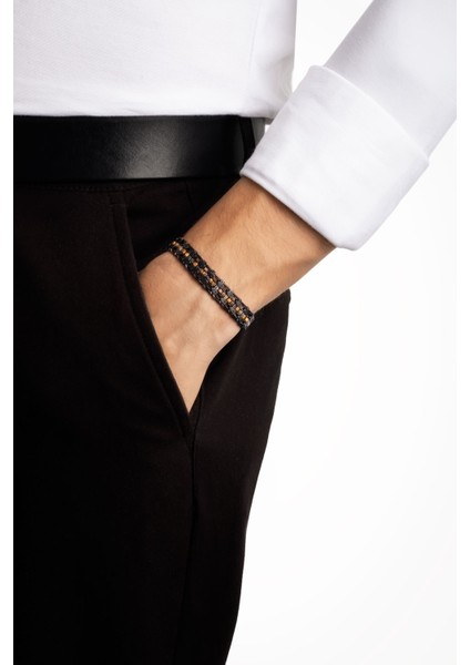 Kaplan Gözü Taşlı Çelik Erkek Bileklik modelleri