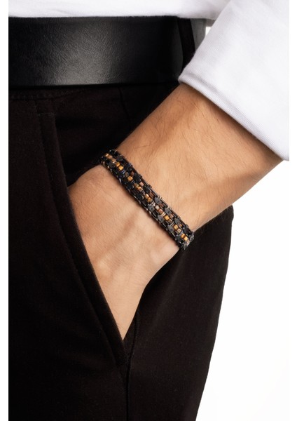 Kaplan Gözü Taşlı Çelik Erkek Bileklik fırsatları