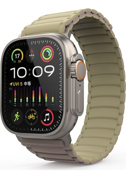 Apple Watch 10 46MM Manyetik Silikon Kordon Loop Renkli Deri Mıknatıslı Kayış 42-44-45-49MM Ultra