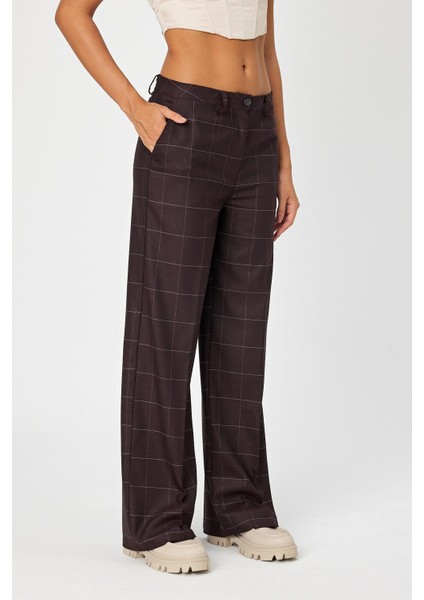 Alexandergardi Wide Leg Bol Paça Kareli Çift Cepli Klasik Kadın Pantolon (B24-0001) fiyatları