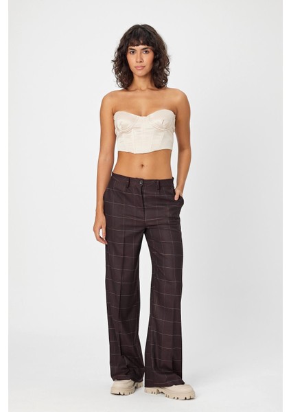 Alexandergardi Wide Leg Bol Paça Kareli Çift Cepli Klasik Kadın Pantolon (B24-0001) modelleri
