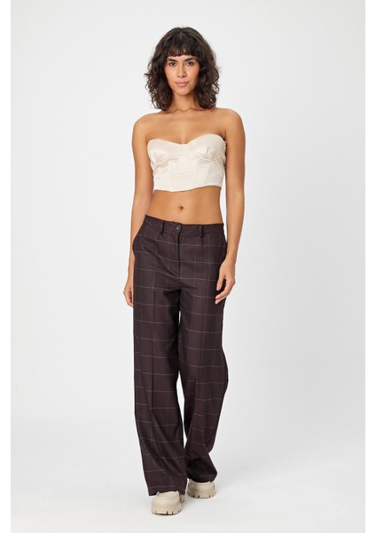 Alexandergardi Wide Leg Bol Paça Kareli Çift Cepli Klasik Kadın Pantolon (B24-0001) fırsatları