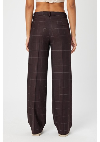 Alexandergardi Wide Leg Bol Paça Kareli Çift Cepli Klasik Kadın Pantolon (B24-0001) indirimleri