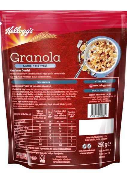 Karışık Meyveli Granola 250 Gr,%45 Yulaf Içerir,lif Kaynağı,%20 Kurutulmuş Meyve