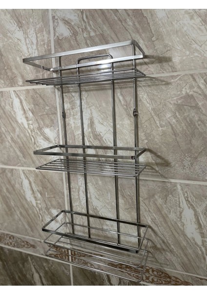 Banyo Köşe Rafı Lamalı 3 Katlı Krom Şampuanlık Duvara Monte Vidalı