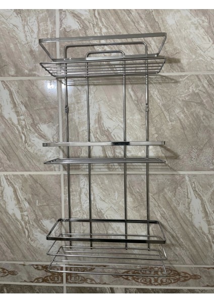 Banyo Köşe Rafı Lamalı 3 Katlı Krom Şampuanlık Duvara Monte Vidalı