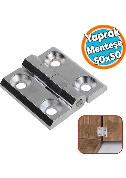 Mobilya Dolap Kapak Hobi Menteşesi Metal Krom 5 cm x 5 cm Kare Yaprak Menteşe 1 Adet