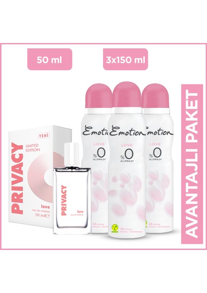 Love EDT Kadın Parfüm 50 ml + Emotion Love Kadın Deodorant 3 x 150 ml