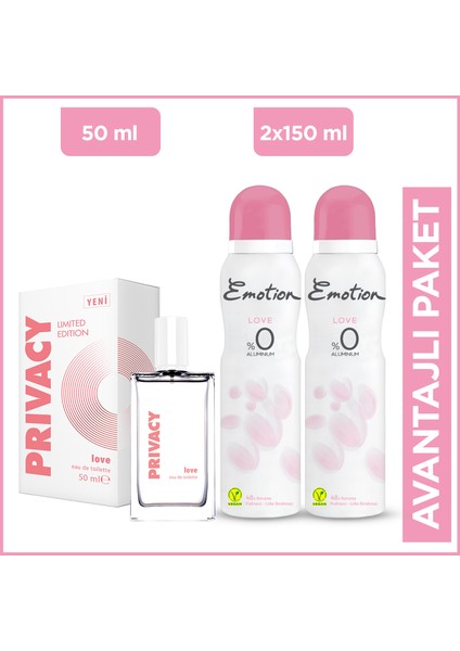 Love Edt Kadın Parfüm 50 Ml+ Emotion Love Kadın Deodorant 2x150 Ml