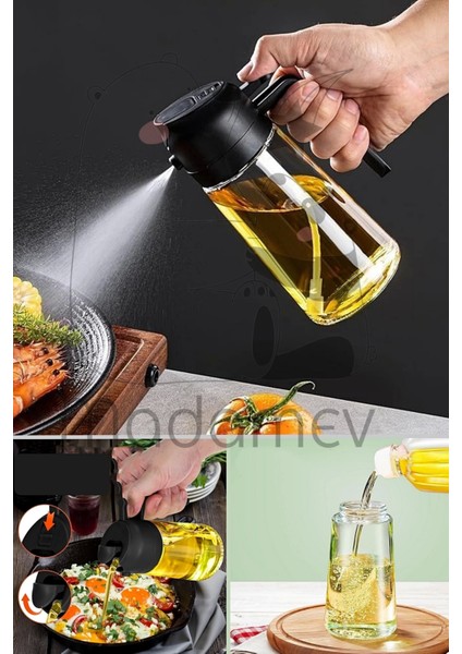 3 Adet Çift Fonksiyonlu Yağdanlık 450ML Zeytinyağı Sıvıyağ Cam Şişe Sprey Airfryer Yağlık Sirkelik