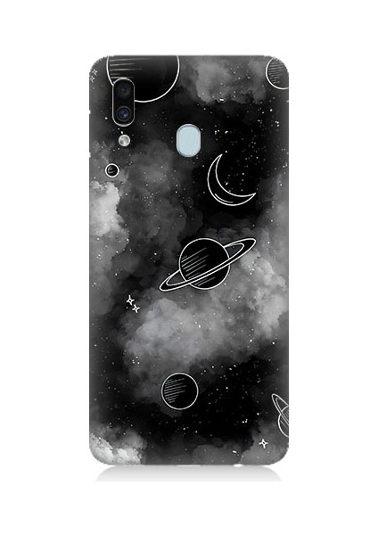 Samsung Galaxy A30 Uyumlu Uzay ve Bulutlar Desenli Silikon Kılıf