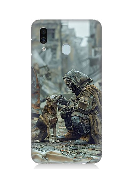Samsung Galaxy A30 Uyumlu Köpek ve Adam Desenli Silikon Kılıf
