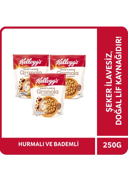 Şeker Ilavesiz Granola Hurmalı ve Bademli 250 Gram x 3 Adet,