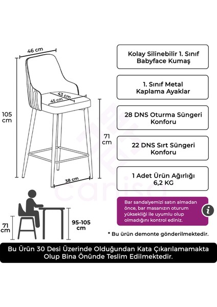 Concept Enox Serisi 1 Adet Mutfak Bar Sandalyesi Babyface Kumaş Gold Kaplama Metal Ayak
