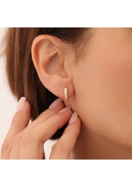 925 Ayar Gümüş Taşlı Halka Küpe Çap:13 Mm- ES00145