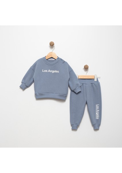 Erkek Bebek Baskılı Çivit 6 Ay Pamuklu Şardonlu 3 Ip Sweatshırt Jogger Takım FV-15833CIV06A