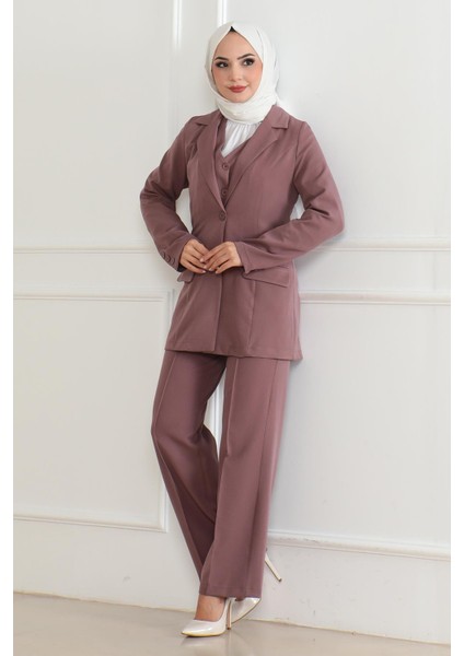 Yelekli Üçlü Takım Siyah 19222 modelleri