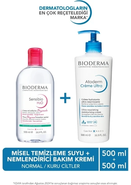 Atoderm Normal ve Kuru Ciltler Nemlendirici Yüz Vücut Bakım Kremi 500 ml ve Sensibio Misel Su 500 ml