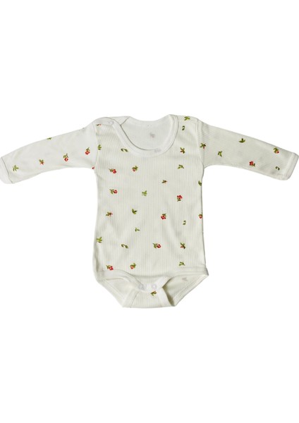 Çiçek Baskılı Çizgili Uzun Kollu Badi - Beyaz