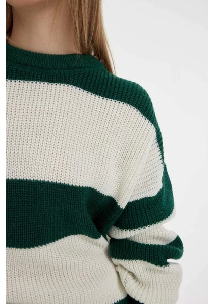 X4931 Coool Oversize Geniş Kalıp Bisiklet Yaka Çizgili Triko Kazak fırsatları