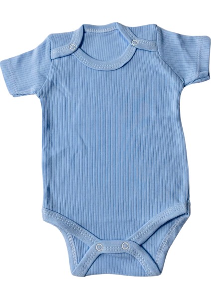 Çizgili Yarım Kollu Badi - Mavi