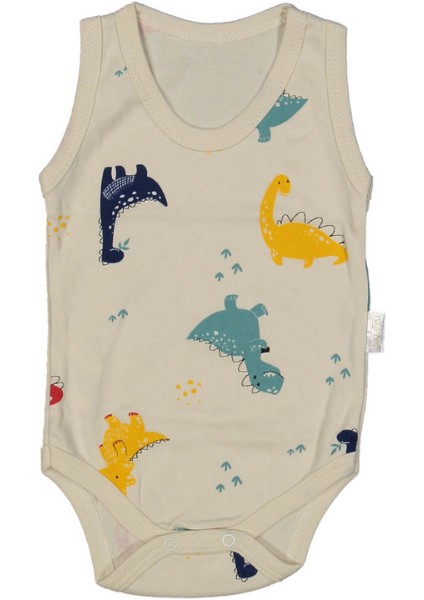 Dinozor Baskılı Askılı Badi - Bej