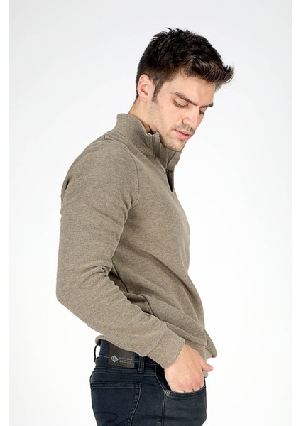 Luke Erkek Dik Yaka Sweatshirt Vizon modelleri
