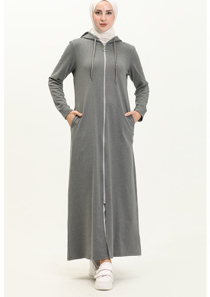 Kapüşonlu Cepli Spor Ferace 3011-03 Gri