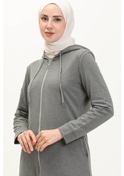 Kapüşonlu Cepli Spor Ferace 3011-03 Gri modelleri