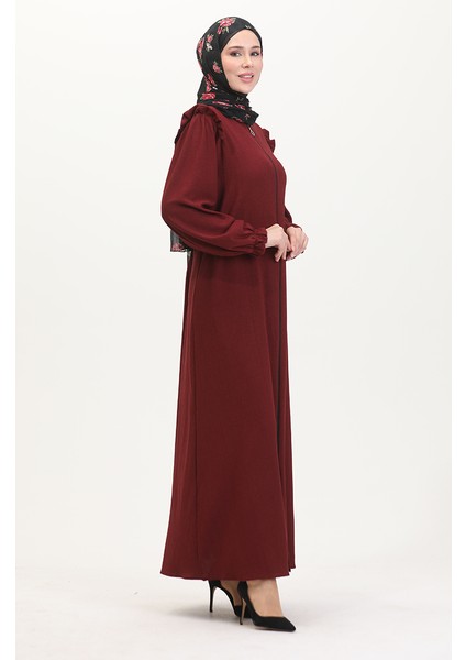 Fırfırlı Ferace 1055-03 Bordo