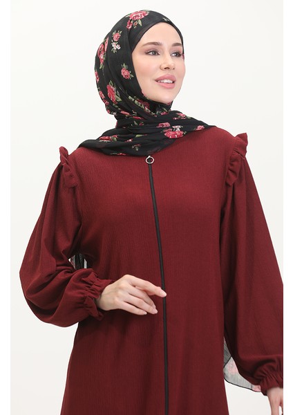 Fırfırlı Ferace 1055-03 Bordo