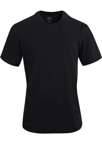 Siyah Comfort Fit Bisiklet Yaka T-Shirt